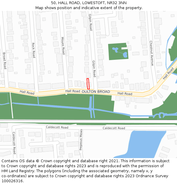 50, HALL ROAD, LOWESTOFT, NR32 3NN: Location map and indicative extent of plot