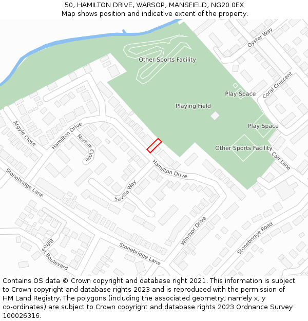 50, HAMILTON DRIVE, WARSOP, MANSFIELD, NG20 0EX: Location map and indicative extent of plot