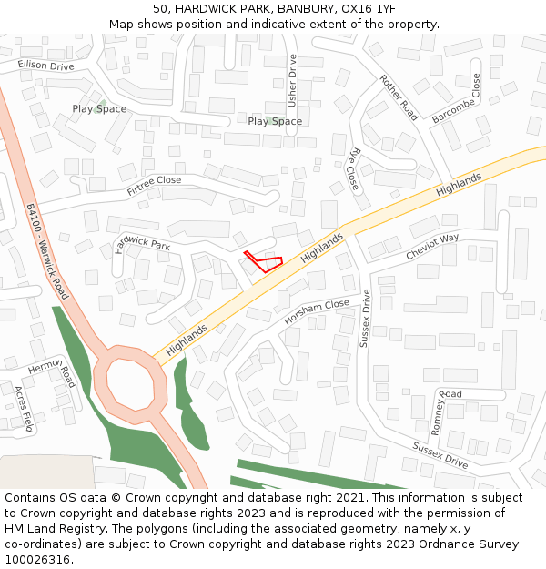 50, HARDWICK PARK, BANBURY, OX16 1YF: Location map and indicative extent of plot