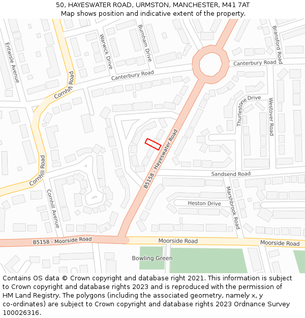 50, HAYESWATER ROAD, URMSTON, MANCHESTER, M41 7AT: Location map and indicative extent of plot