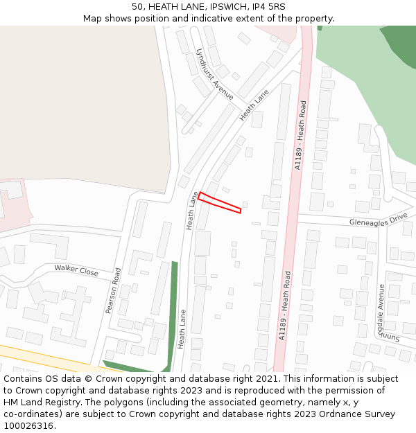 50, HEATH LANE, IPSWICH, IP4 5RS: Location map and indicative extent of plot