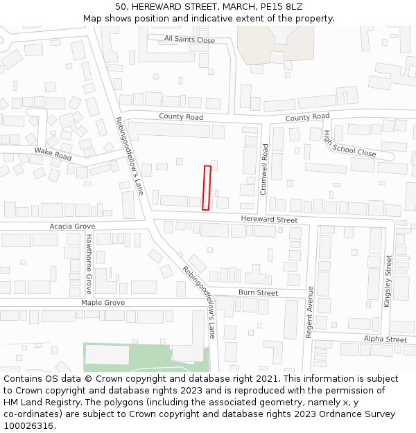 50, HEREWARD STREET, MARCH, PE15 8LZ: Location map and indicative extent of plot