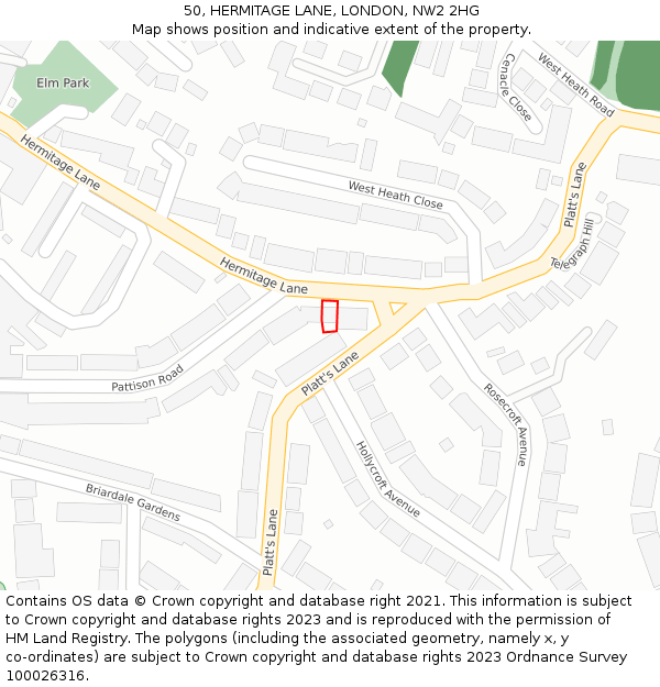 50, HERMITAGE LANE, LONDON, NW2 2HG: Location map and indicative extent of plot
