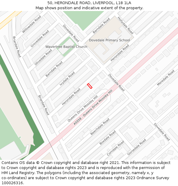 50, HERONDALE ROAD, LIVERPOOL, L18 1LA: Location map and indicative extent of plot