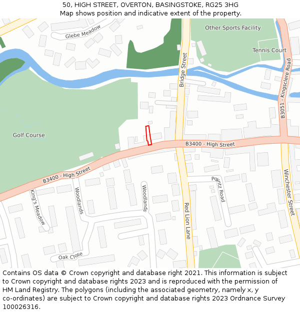 50, HIGH STREET, OVERTON, BASINGSTOKE, RG25 3HG: Location map and indicative extent of plot