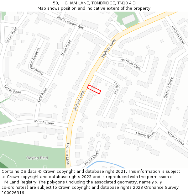 50, HIGHAM LANE, TONBRIDGE, TN10 4JD: Location map and indicative extent of plot