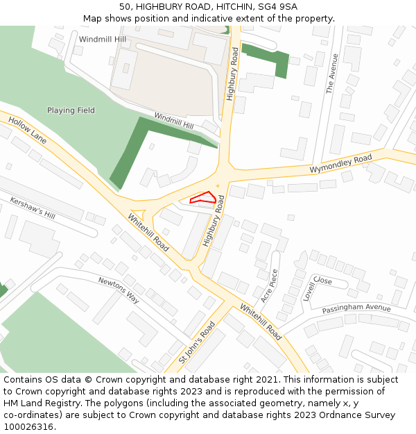 50, HIGHBURY ROAD, HITCHIN, SG4 9SA: Location map and indicative extent of plot