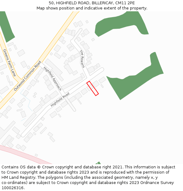 50, HIGHFIELD ROAD, BILLERICAY, CM11 2PE: Location map and indicative extent of plot