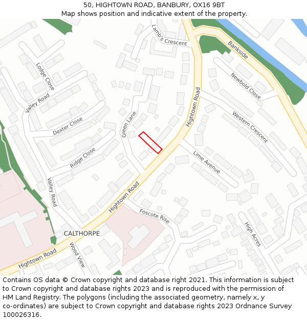 50, HIGHTOWN ROAD, BANBURY, OX16 9BT: Location map and indicative extent of plot