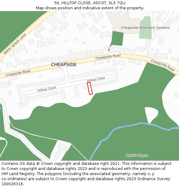 50, HILLTOP CLOSE, ASCOT, SL5 7QU: Location map and indicative extent of plot