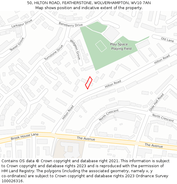 50, HILTON ROAD, FEATHERSTONE, WOLVERHAMPTON, WV10 7AN: Location map and indicative extent of plot