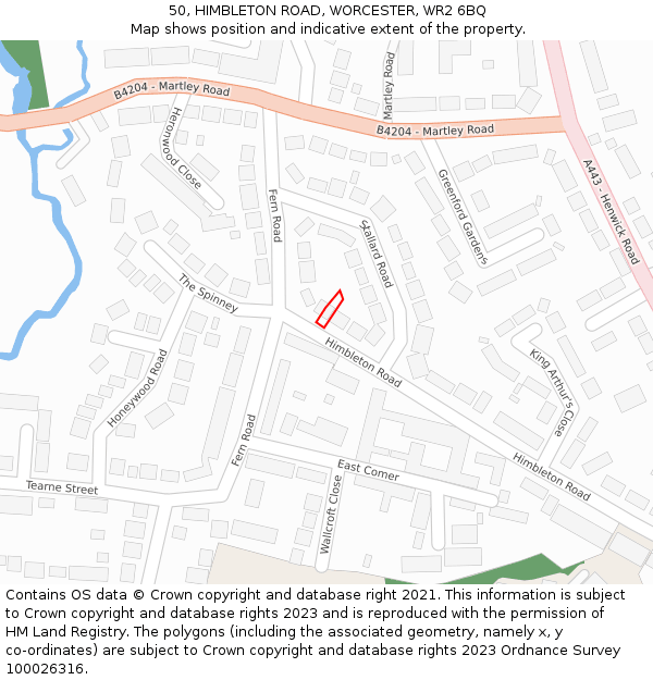 50, HIMBLETON ROAD, WORCESTER, WR2 6BQ: Location map and indicative extent of plot