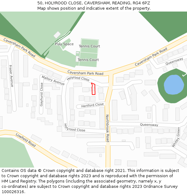 50, HOLYROOD CLOSE, CAVERSHAM, READING, RG4 6PZ: Location map and indicative extent of plot