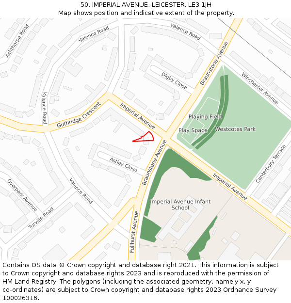 50, IMPERIAL AVENUE, LEICESTER, LE3 1JH: Location map and indicative extent of plot