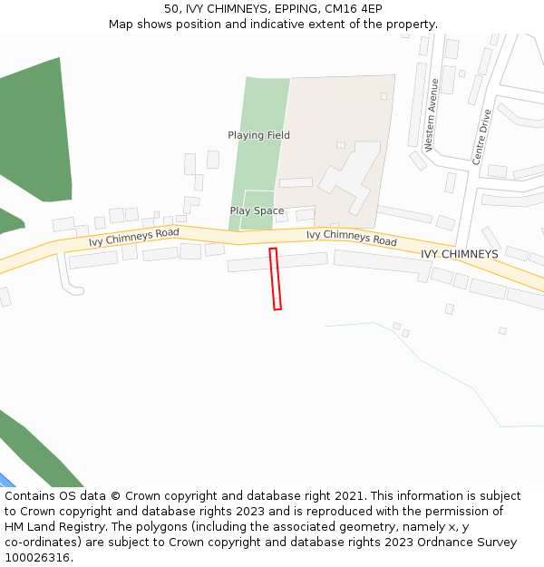 50, IVY CHIMNEYS, EPPING, CM16 4EP: Location map and indicative extent of plot