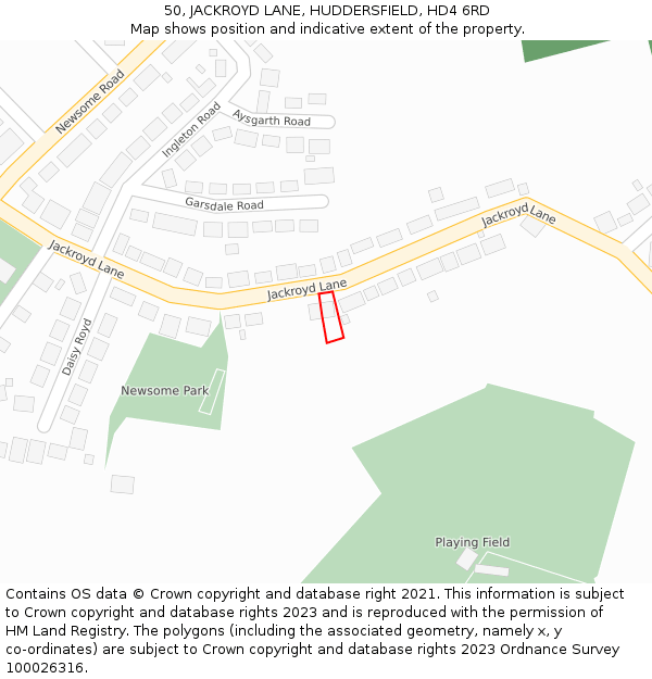50, JACKROYD LANE, HUDDERSFIELD, HD4 6RD: Location map and indicative extent of plot