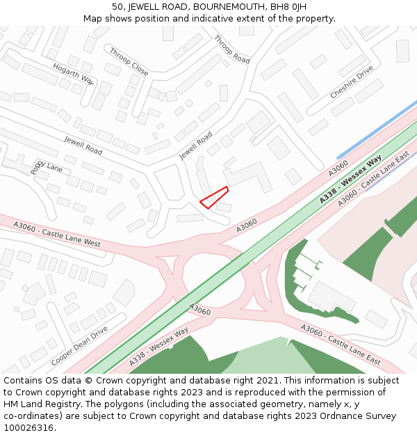 50, JEWELL ROAD, BOURNEMOUTH, BH8 0JH: Location map and indicative extent of plot