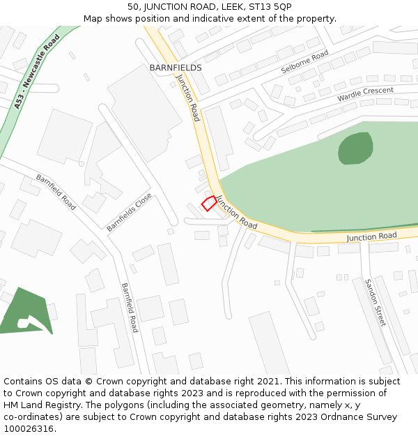 50, JUNCTION ROAD, LEEK, ST13 5QP: Location map and indicative extent of plot