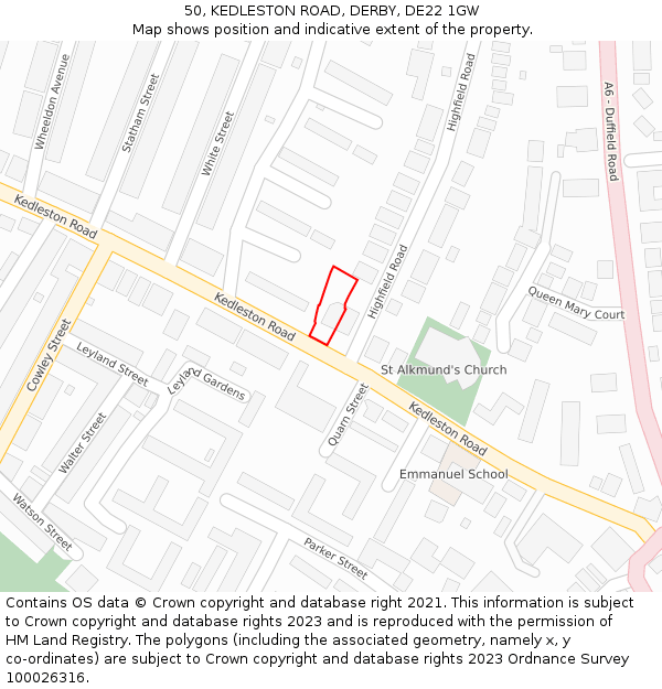 50, KEDLESTON ROAD, DERBY, DE22 1GW: Location map and indicative extent of plot