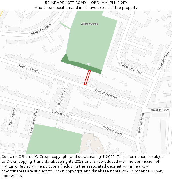 50, KEMPSHOTT ROAD, HORSHAM, RH12 2EY: Location map and indicative extent of plot