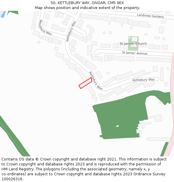 50, KETTLEBURY WAY, ONGAR, CM5 9EX: Location map and indicative extent of plot