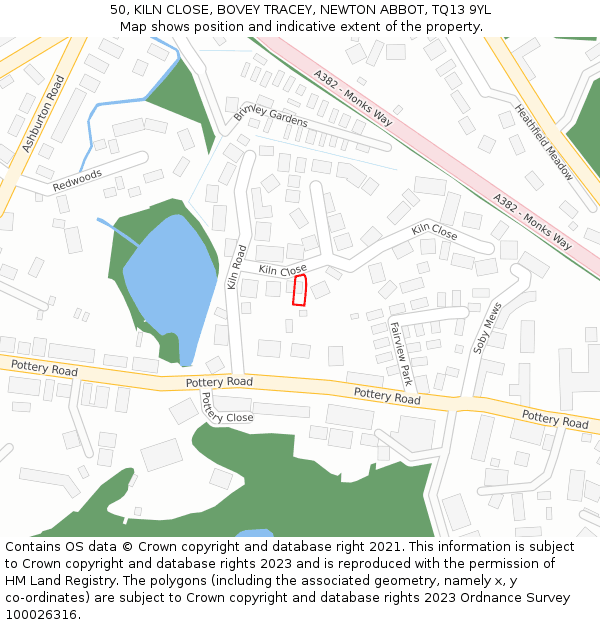 50, KILN CLOSE, BOVEY TRACEY, NEWTON ABBOT, TQ13 9YL: Location map and indicative extent of plot