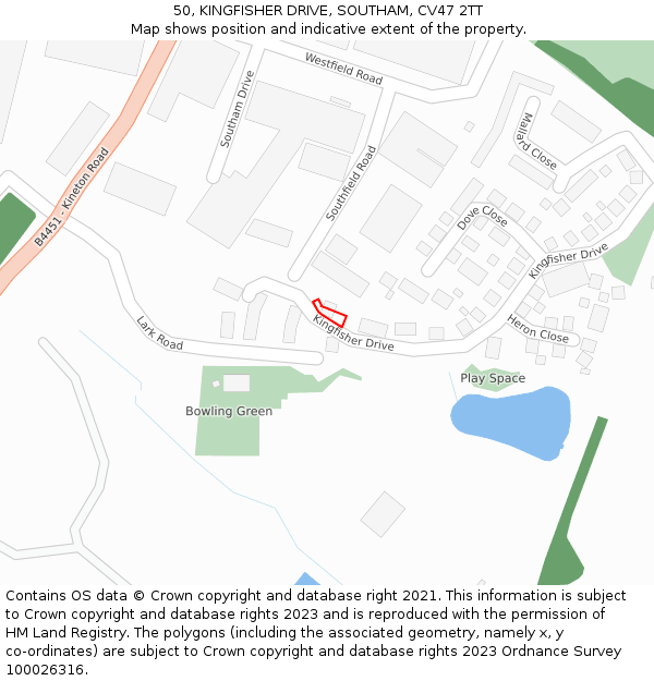 50, KINGFISHER DRIVE, SOUTHAM, CV47 2TT: Location map and indicative extent of plot