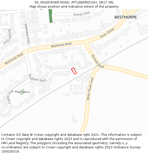50, KINGFISHER ROAD, ATTLEBOROUGH, NR17 2RL: Location map and indicative extent of plot