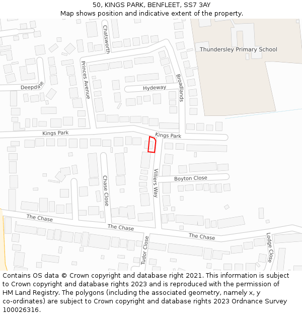 50, KINGS PARK, BENFLEET, SS7 3AY: Location map and indicative extent of plot