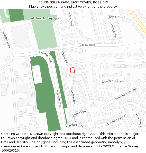 50, KINGSLEA PARK, EAST COWES, PO32 6JW: Location map and indicative extent of plot