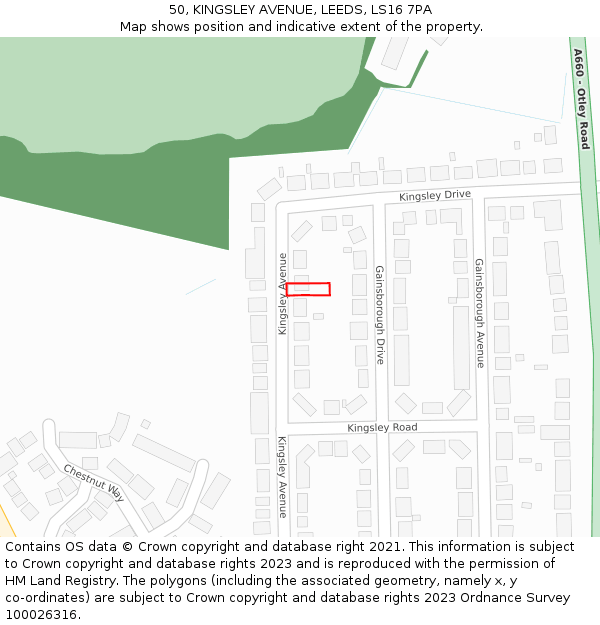50, KINGSLEY AVENUE, LEEDS, LS16 7PA: Location map and indicative extent of plot