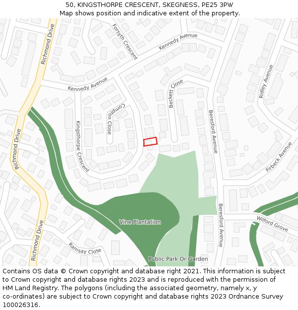 50, KINGSTHORPE CRESCENT, SKEGNESS, PE25 3PW: Location map and indicative extent of plot
