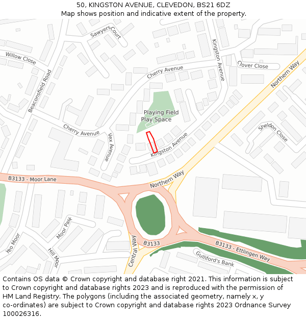 50, KINGSTON AVENUE, CLEVEDON, BS21 6DZ: Location map and indicative extent of plot