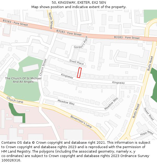 50, KINGSWAY, EXETER, EX2 5EN: Location map and indicative extent of plot