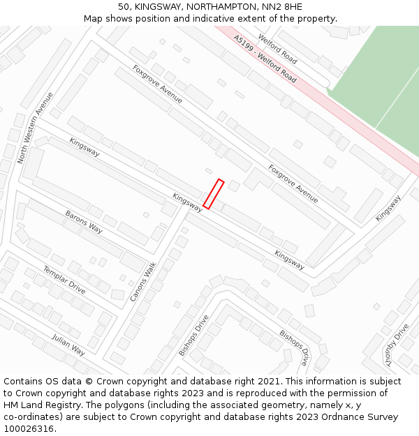 50, KINGSWAY, NORTHAMPTON, NN2 8HE: Location map and indicative extent of plot