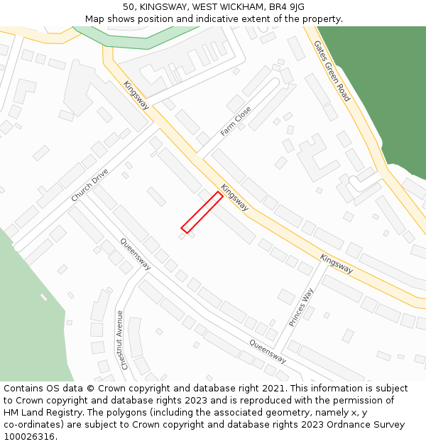 50, KINGSWAY, WEST WICKHAM, BR4 9JG: Location map and indicative extent of plot