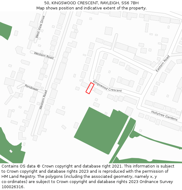 50, KINGSWOOD CRESCENT, RAYLEIGH, SS6 7BH: Location map and indicative extent of plot