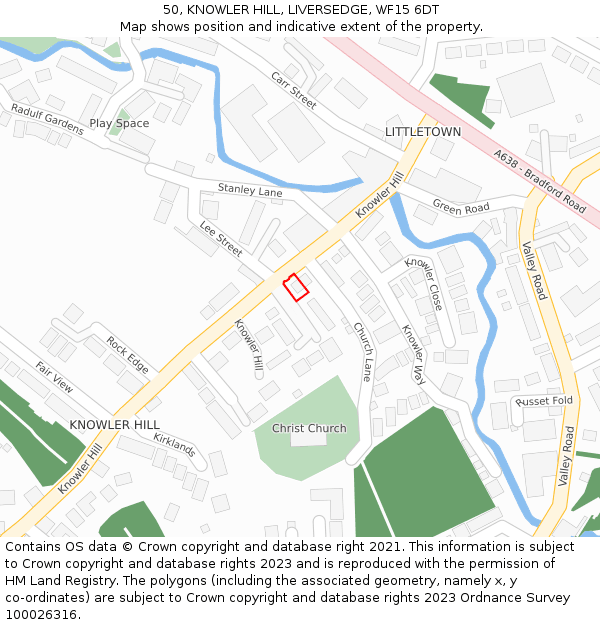 50, KNOWLER HILL, LIVERSEDGE, WF15 6DT: Location map and indicative extent of plot