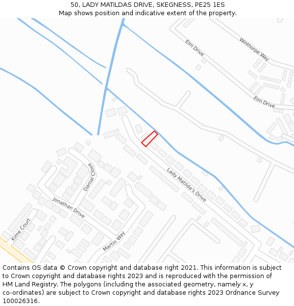 50, LADY MATILDAS DRIVE, SKEGNESS, PE25 1ES: Location map and indicative extent of plot