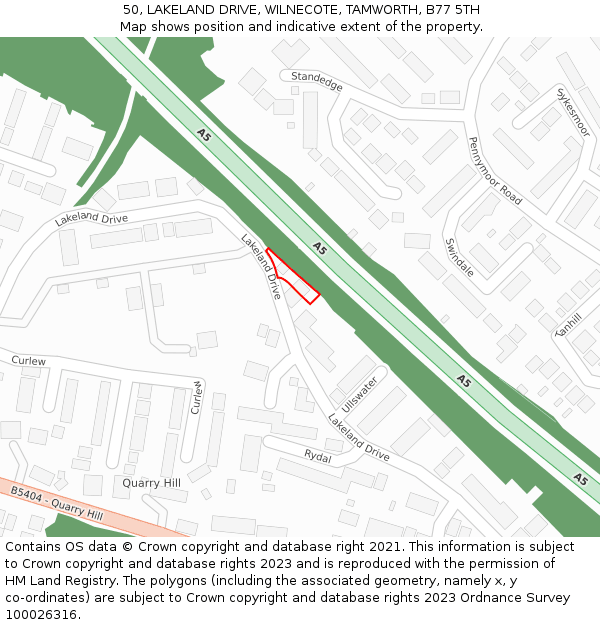 50, LAKELAND DRIVE, WILNECOTE, TAMWORTH, B77 5TH: Location map and indicative extent of plot