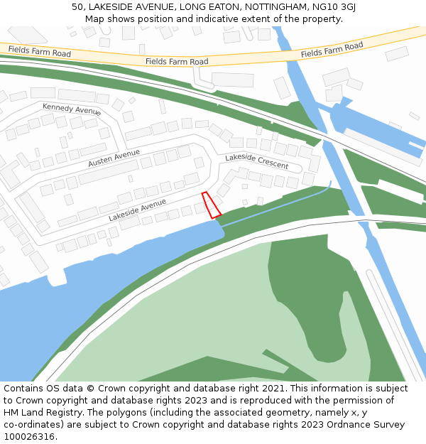 50, LAKESIDE AVENUE, LONG EATON, NOTTINGHAM, NG10 3GJ: Location map and indicative extent of plot