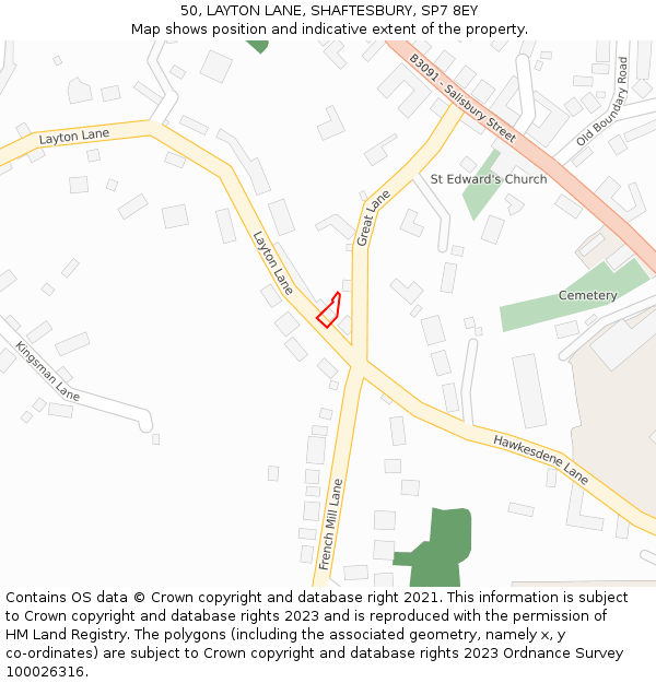 50, LAYTON LANE, SHAFTESBURY, SP7 8EY: Location map and indicative extent of plot