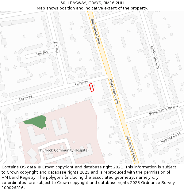 50, LEASWAY, GRAYS, RM16 2HH: Location map and indicative extent of plot