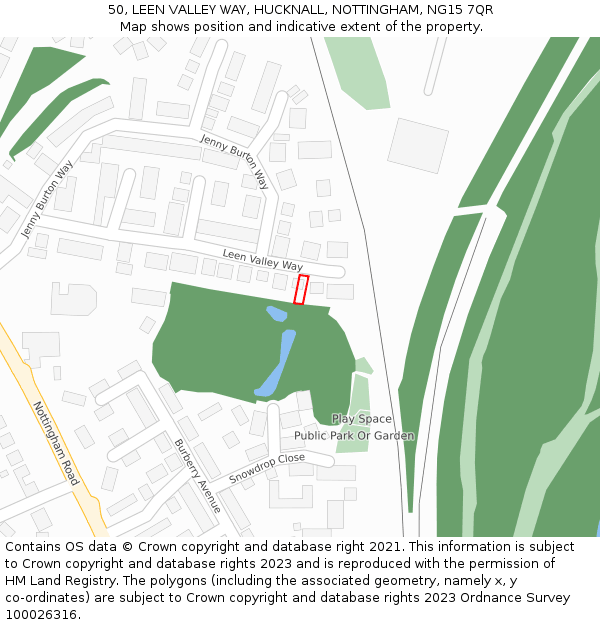 50, LEEN VALLEY WAY, HUCKNALL, NOTTINGHAM, NG15 7QR: Location map and indicative extent of plot