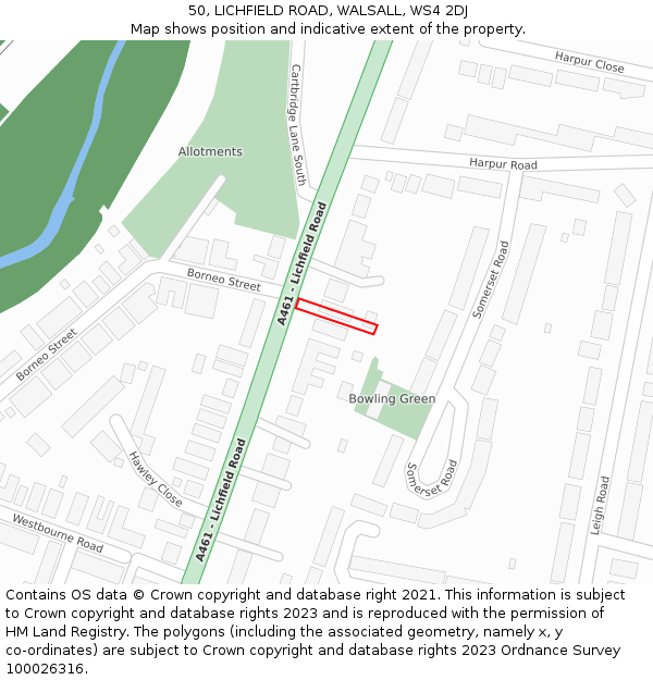50, LICHFIELD ROAD, WALSALL, WS4 2DJ: Location map and indicative extent of plot