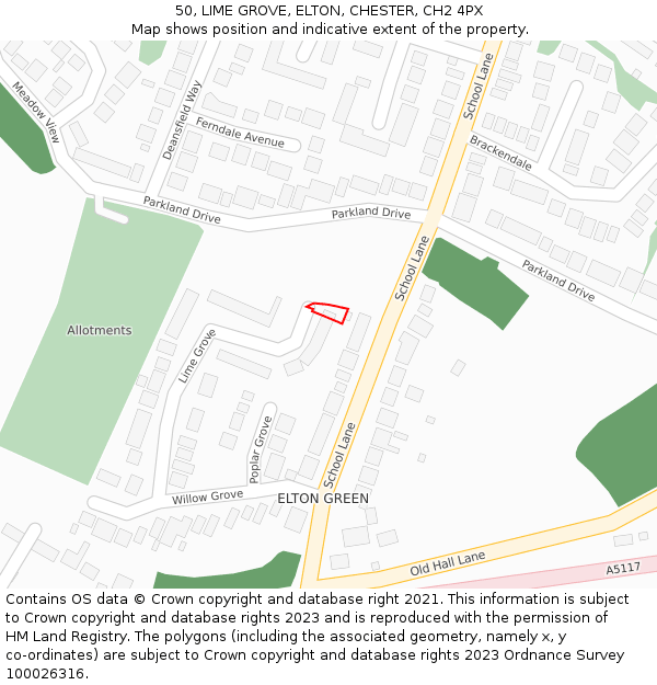 50, LIME GROVE, ELTON, CHESTER, CH2 4PX: Location map and indicative extent of plot