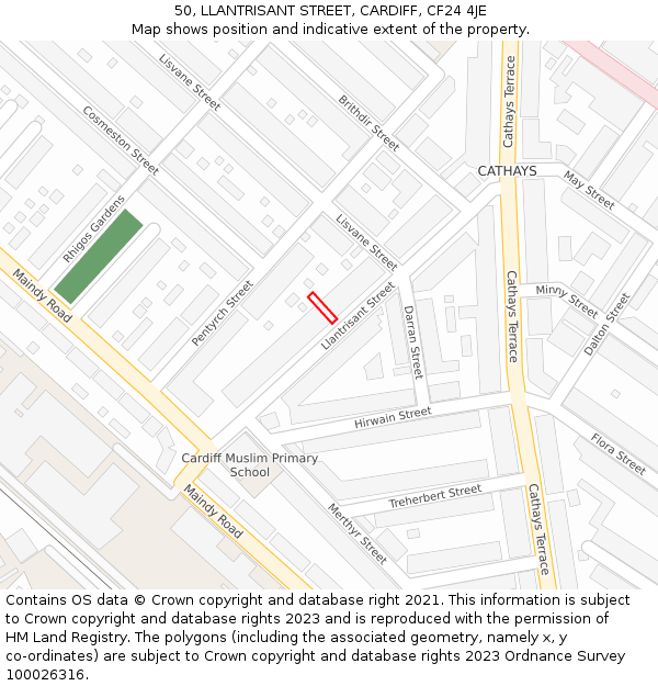 50, LLANTRISANT STREET, CARDIFF, CF24 4JE: Location map and indicative extent of plot