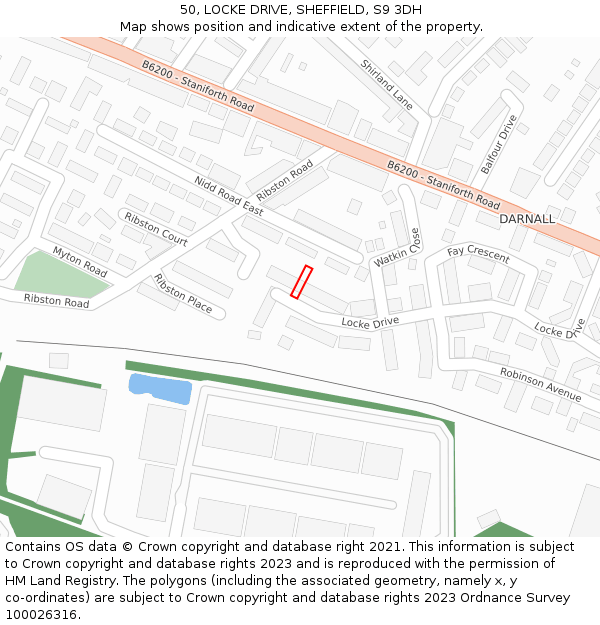 50, LOCKE DRIVE, SHEFFIELD, S9 3DH: Location map and indicative extent of plot