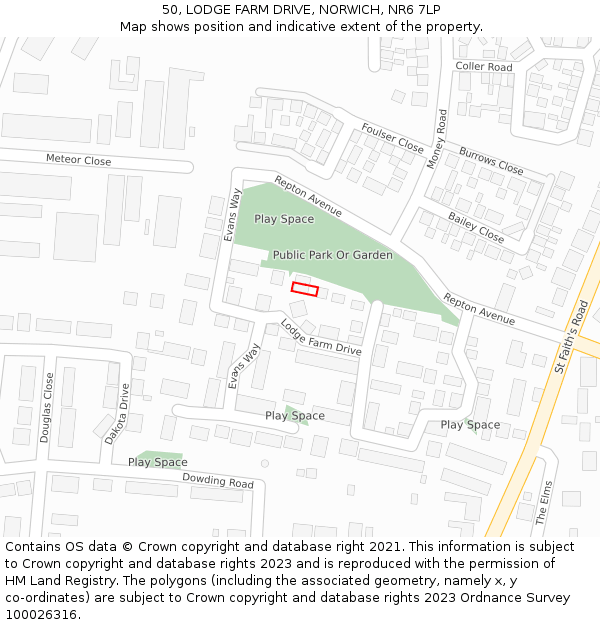 50, LODGE FARM DRIVE, NORWICH, NR6 7LP: Location map and indicative extent of plot