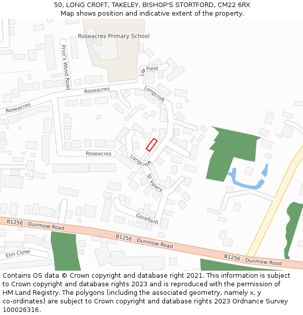 50, LONG CROFT, TAKELEY, BISHOP'S STORTFORD, CM22 6RX: Location map and indicative extent of plot